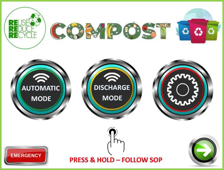 Operations page with Automatic mode, Discharge mode, settings and Emergency buttons